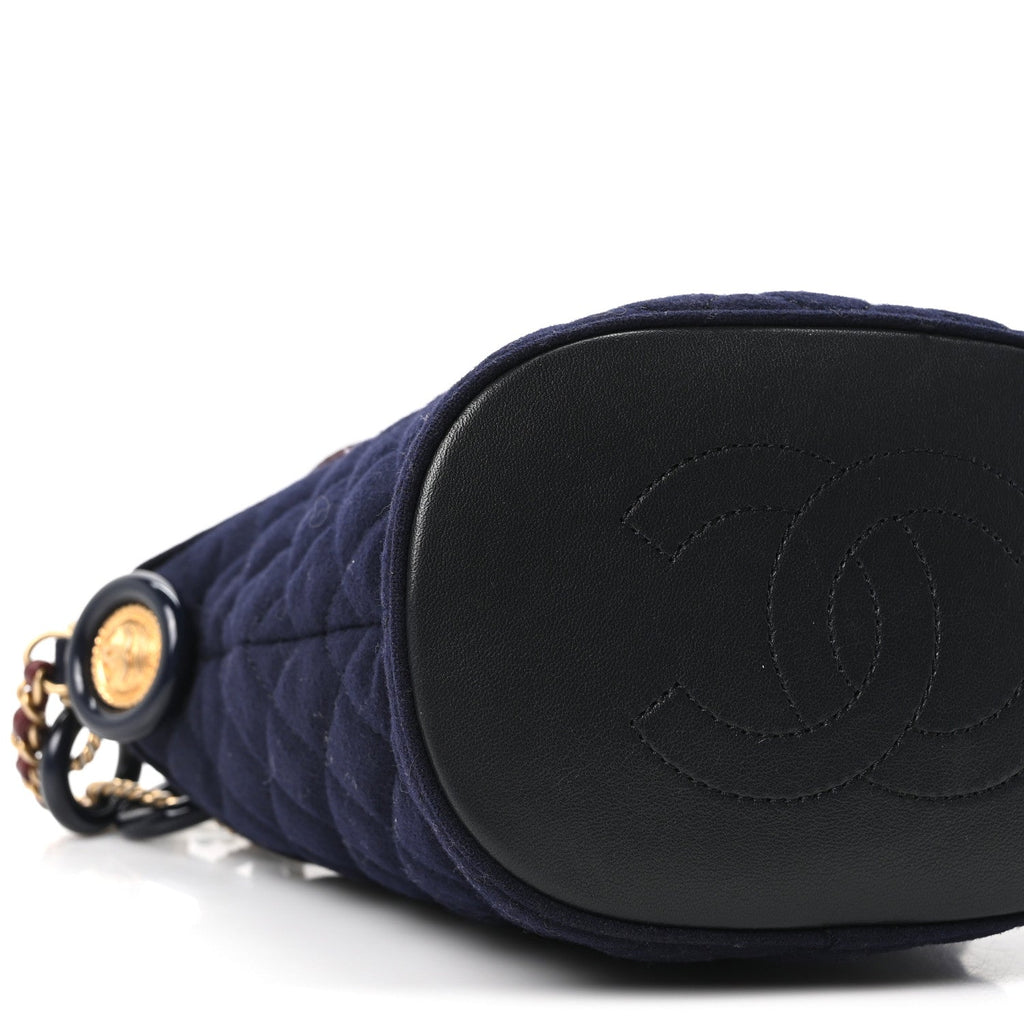 Wool Lambskin Quilted Paris Hamburg Charms Bucket Bag Dark Navy