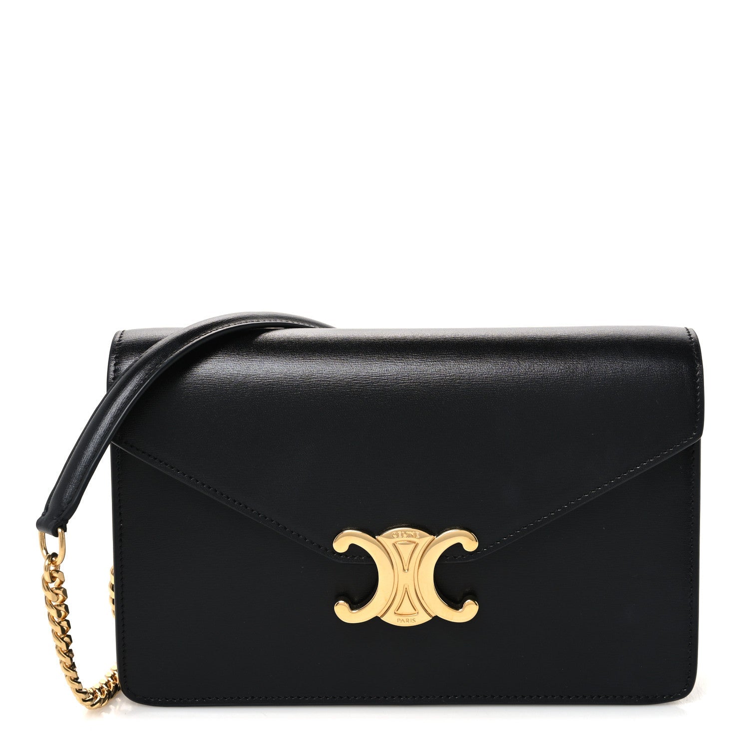 Shiny Calfskin Triomphe Margo Wallet on Chain Black