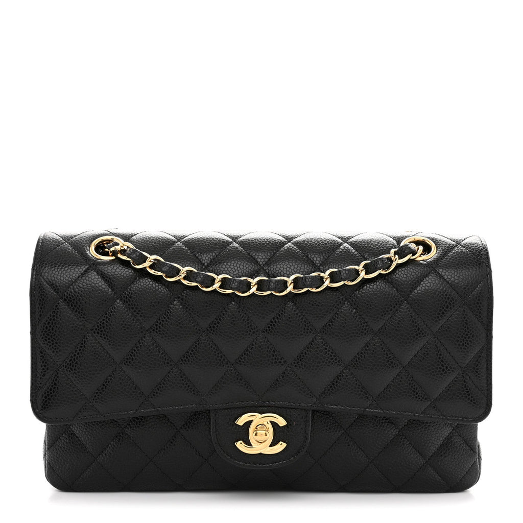 Caviar Quilted Medium Double Flap Black