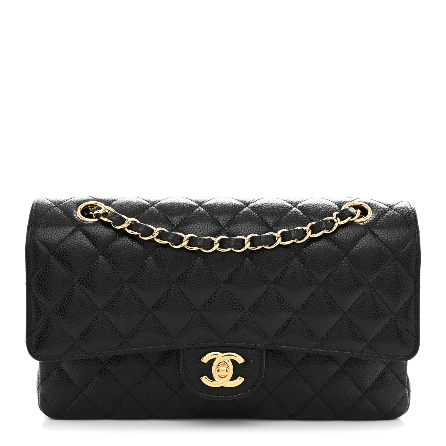 Caviar Quilted Medium Double Flap Black