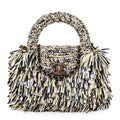 Raffia Fringe Nano Kelly Shopper Yellow Black White