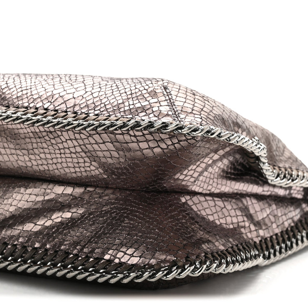Metallic Snakeskin Print Falabella Tote Ruthenium