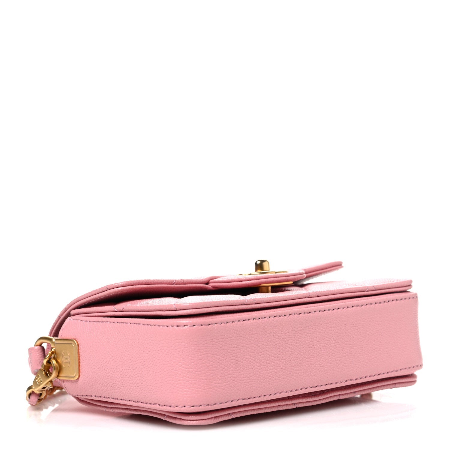 Shiny Caviar Quilted Mini Top Handle Flap Pink Pink