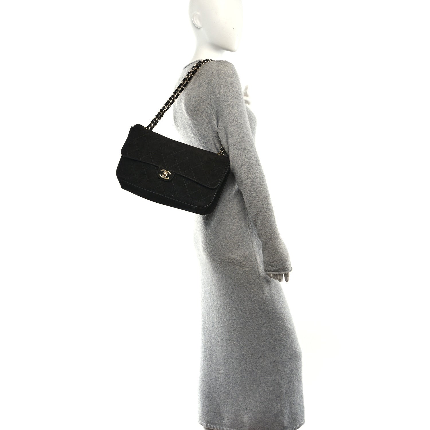Suede Calfskin Small Souplissimo Maxi Flap Black Black