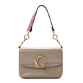 Shiny Calfskin Suede Small C Double Carry Bag Motty Grey