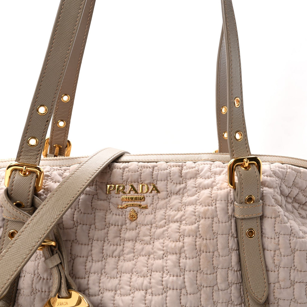 Quilted Nylon Saffiano Shopping Satchel Pomice