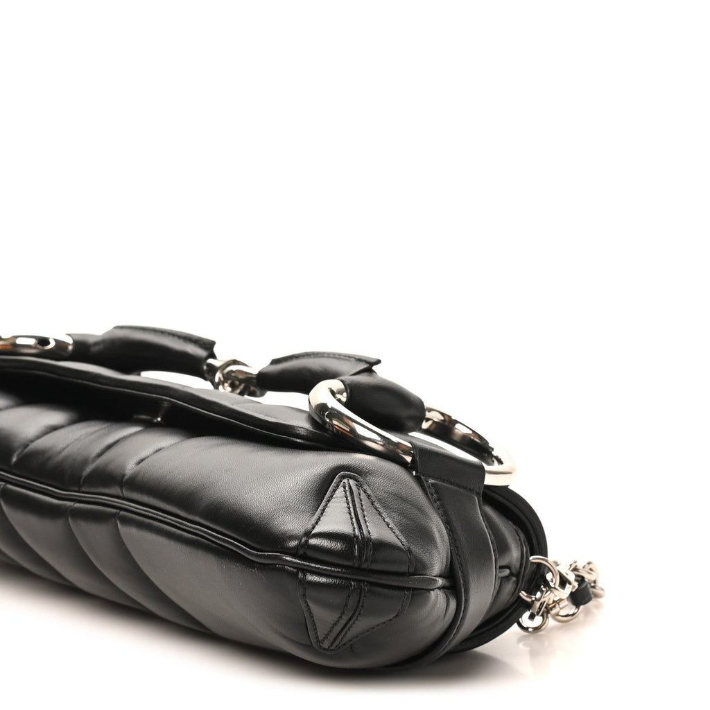 Nappa Vertical Matelasse Medium Maxi Horsebit Chain Shoulder Bag Black