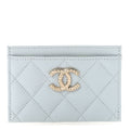 Caviar Quilted CC Logo Card Holder Light Blue
