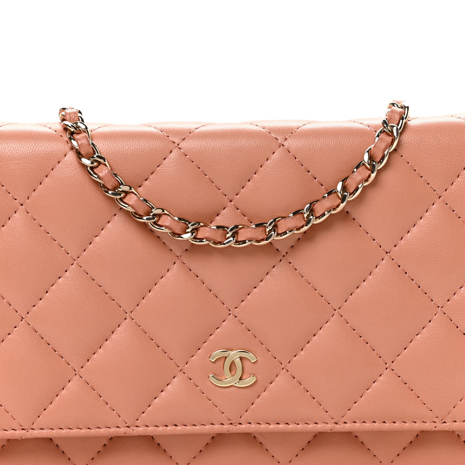 Lambskin Quilted Wallet on Chain WOC Salmon Pink