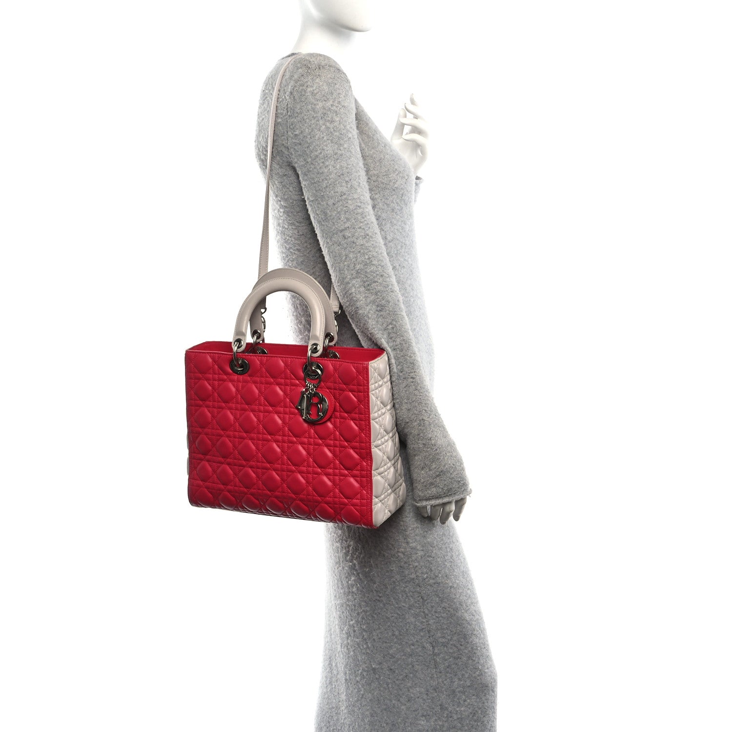 Lambskin Cannage Large Bi-Color Lady Dior Coral Beige