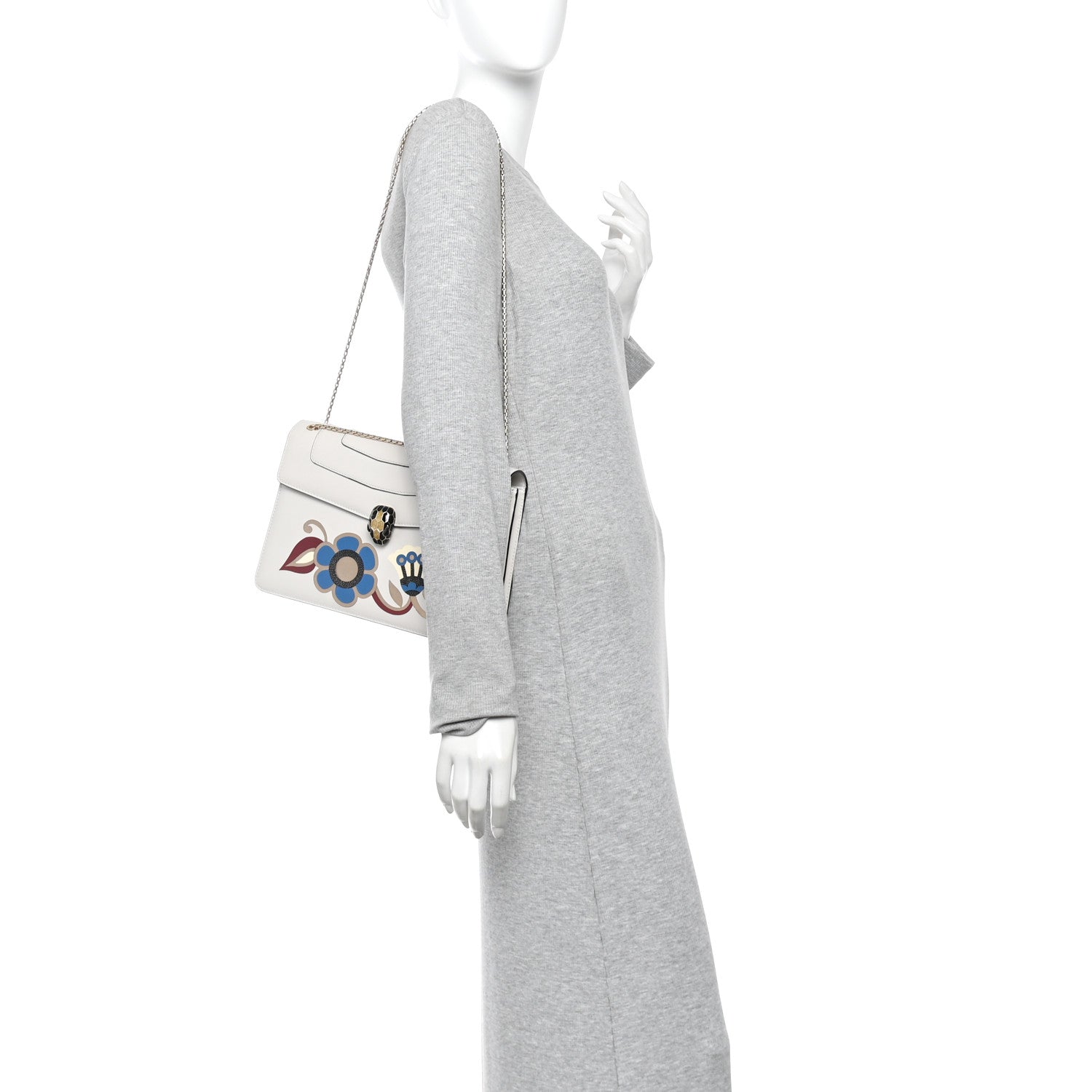 Calfskin Serpenti Forever Floral Crossbody Bag White Agate Multicolor