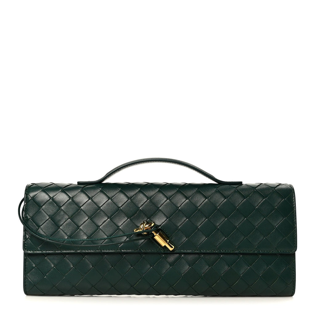 Nappa Intrecciato Long Andiamo Top Handle Clutch Emerald Green