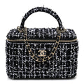 Tweed Sequin Small Top Handle Vanity Case With Chain Black White