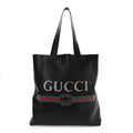 Calfskin Mens Logo Vertical Shopping Tote Black