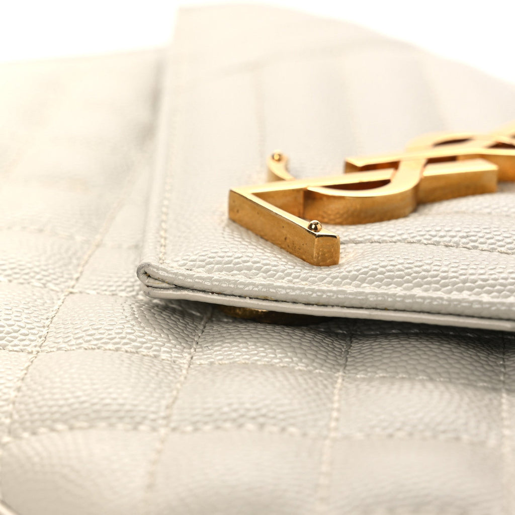 Grain De Poudre Textured Mixed Matelasse Medium Triquilt Monogram Satchel Crema Soft
