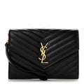 Grain De Poudre Matelasse Chevron Monogram Envelope Clutch Black