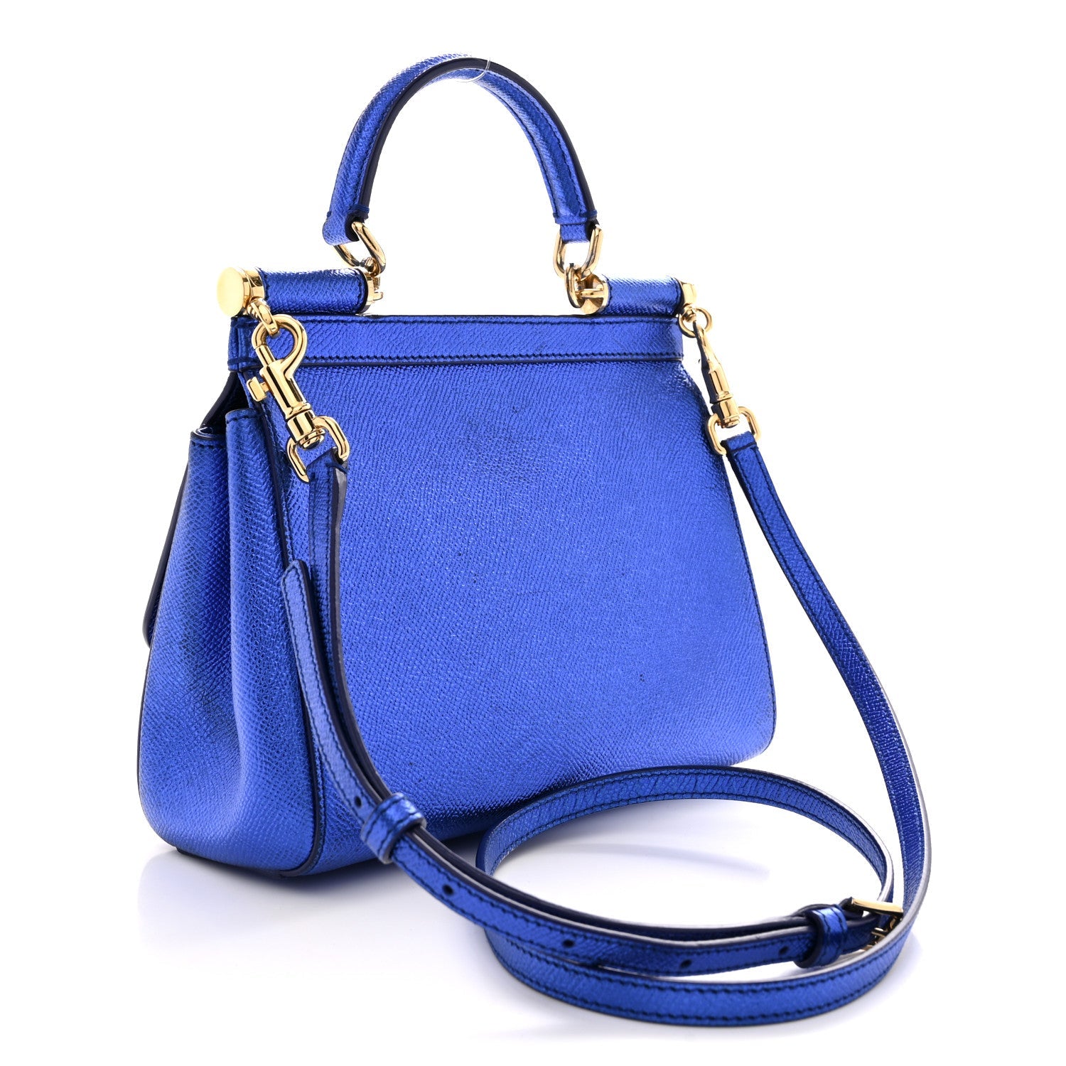 Metallic Dauphine Small Miss Sicily Satchel Blue