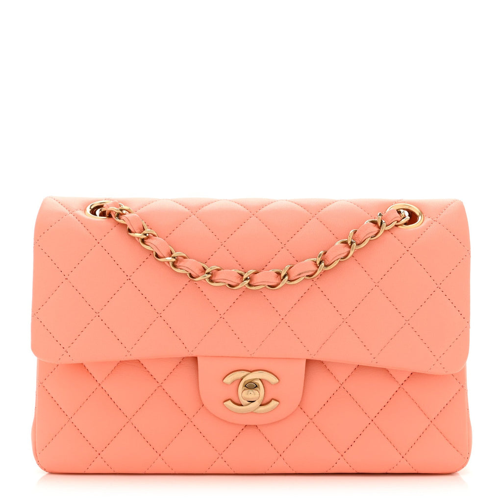 Lambskin Quilted Small Double Flap Light Orange