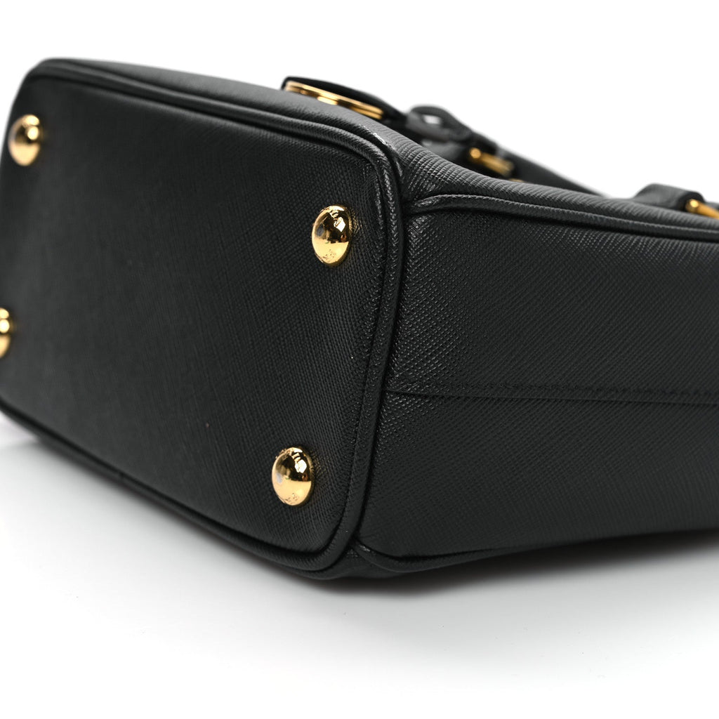 Saffiano Lux Mini Galleria Double Zip Tote Black