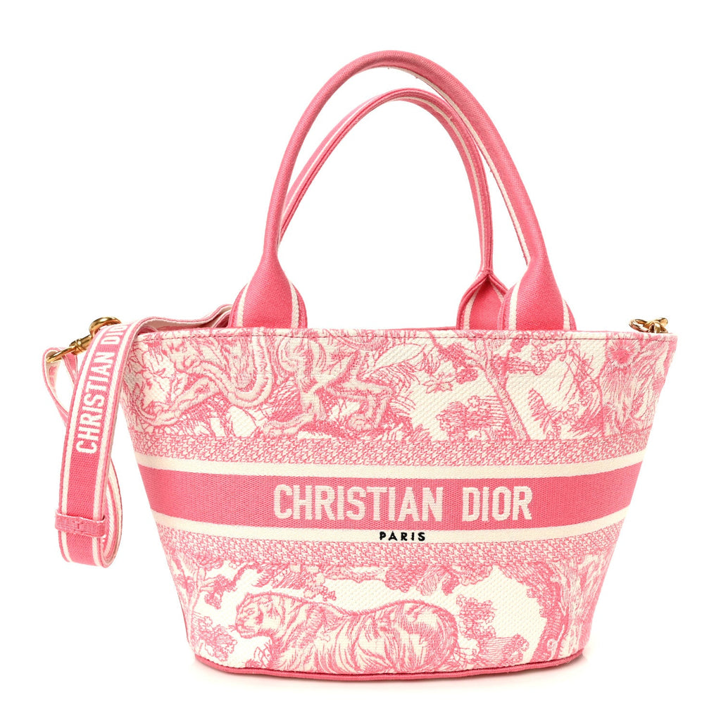 Canvas Embroidered Dioriviera Toile De Jouy Panier Chapeau Tote Peony Pink