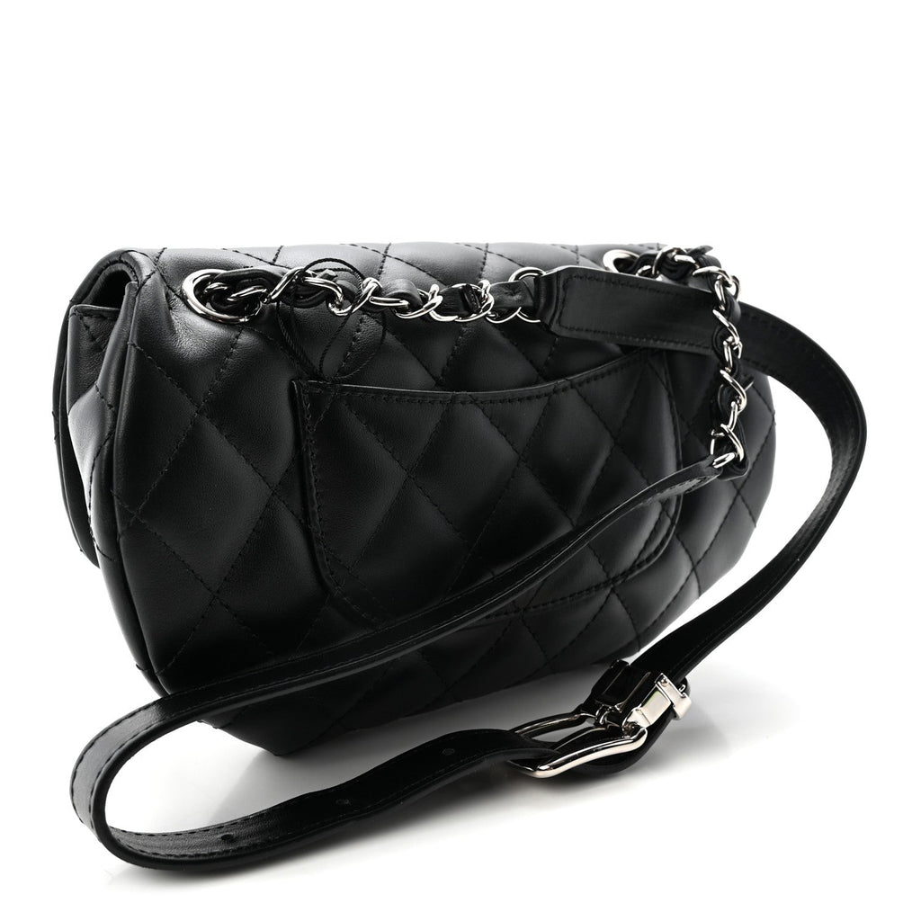 Calfskin Quilted CC Uniform Flap Belt Bag Black