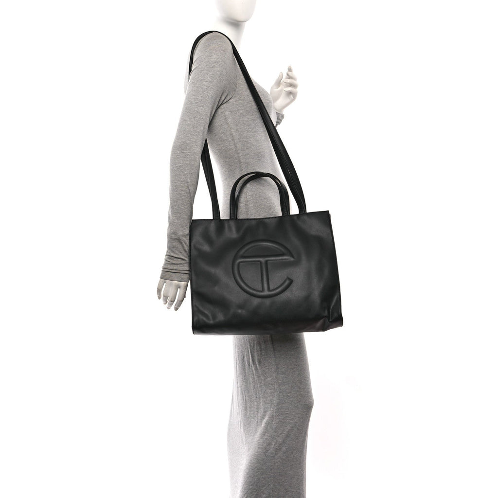 Vegan Leather Medium Shopping Bag Black