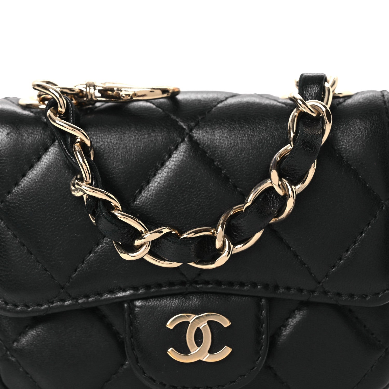 Lambskin Quilted Mini Chain Belt Bag Black