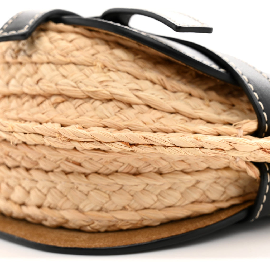 Calfskin Raffia Mini Gate Crossbody Bag Natural Black