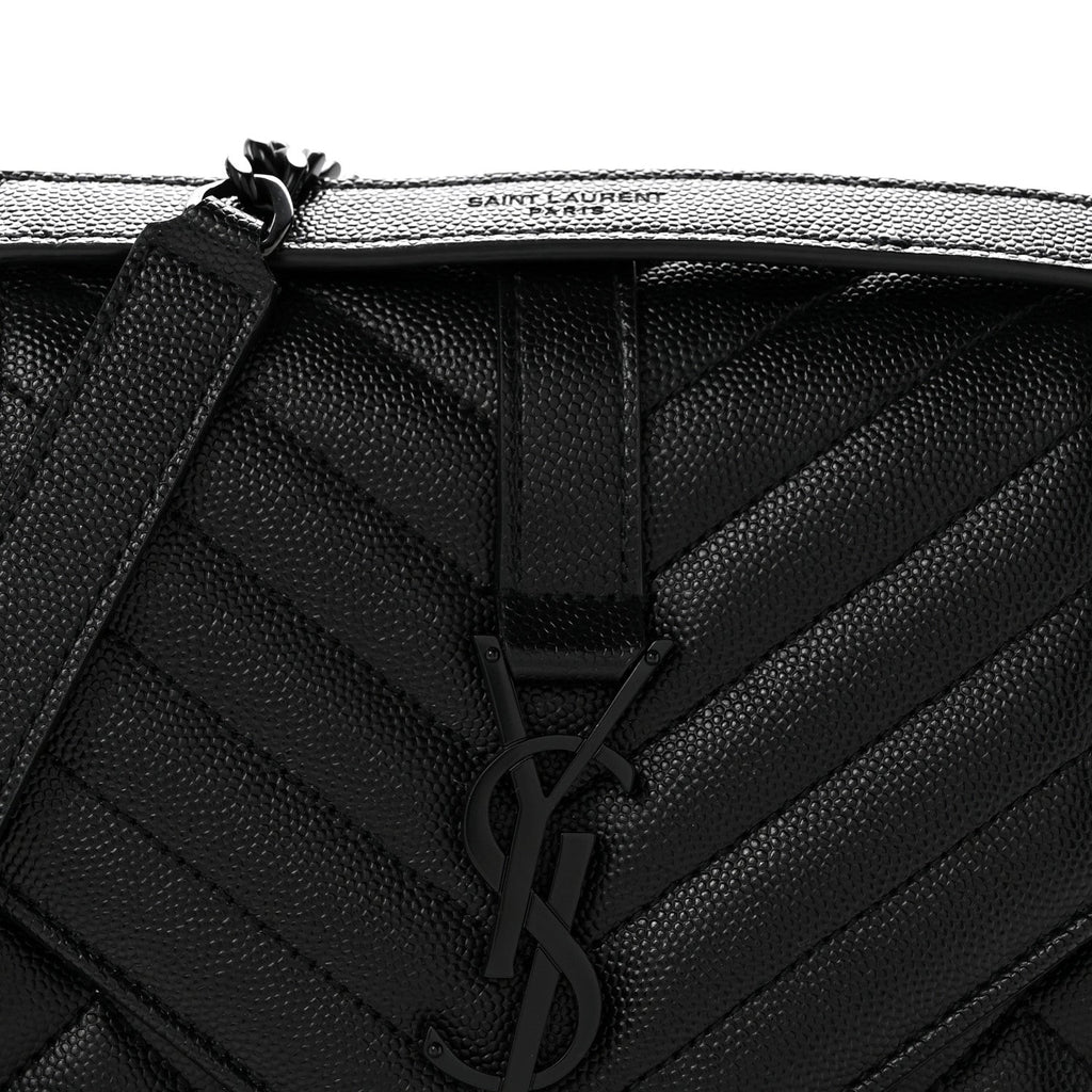 Grain De Poudre Textured Mixed Matelasse Triquilt Medium Monogram Monochrome Satchel Black