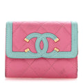 Caviar Quilted Filigree Flap Card Holder Pink Blue Green