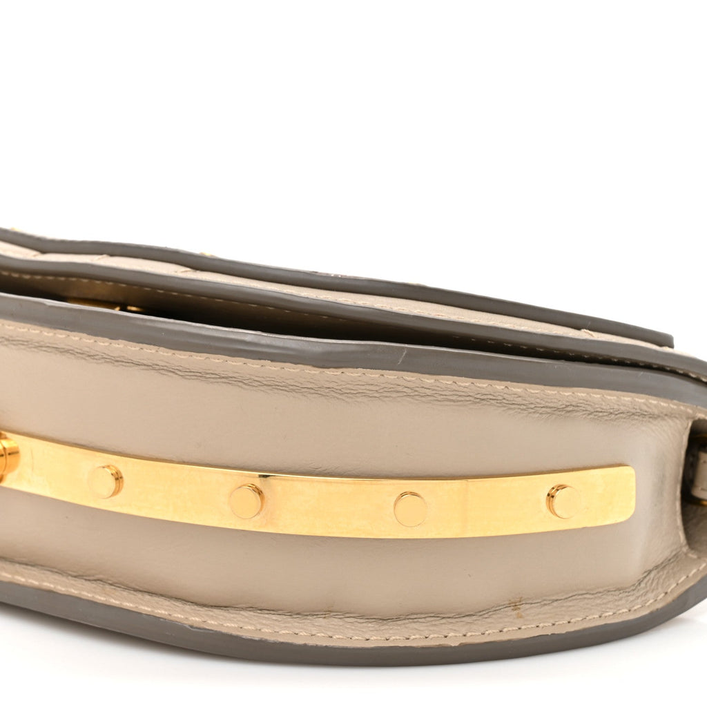 Calfskin Lambskin Quilted Studded Nile Bracelet Minaudiere Bag Pastel Grey