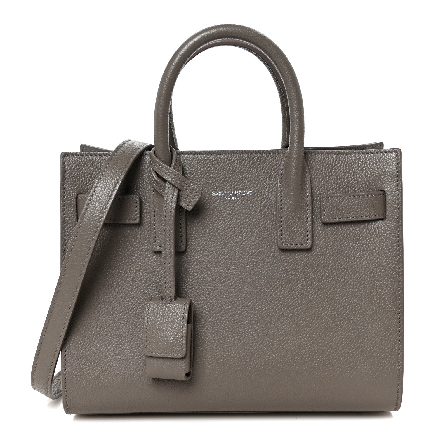 Grained Calfskin Topstich Baby Sac De Jour Fog