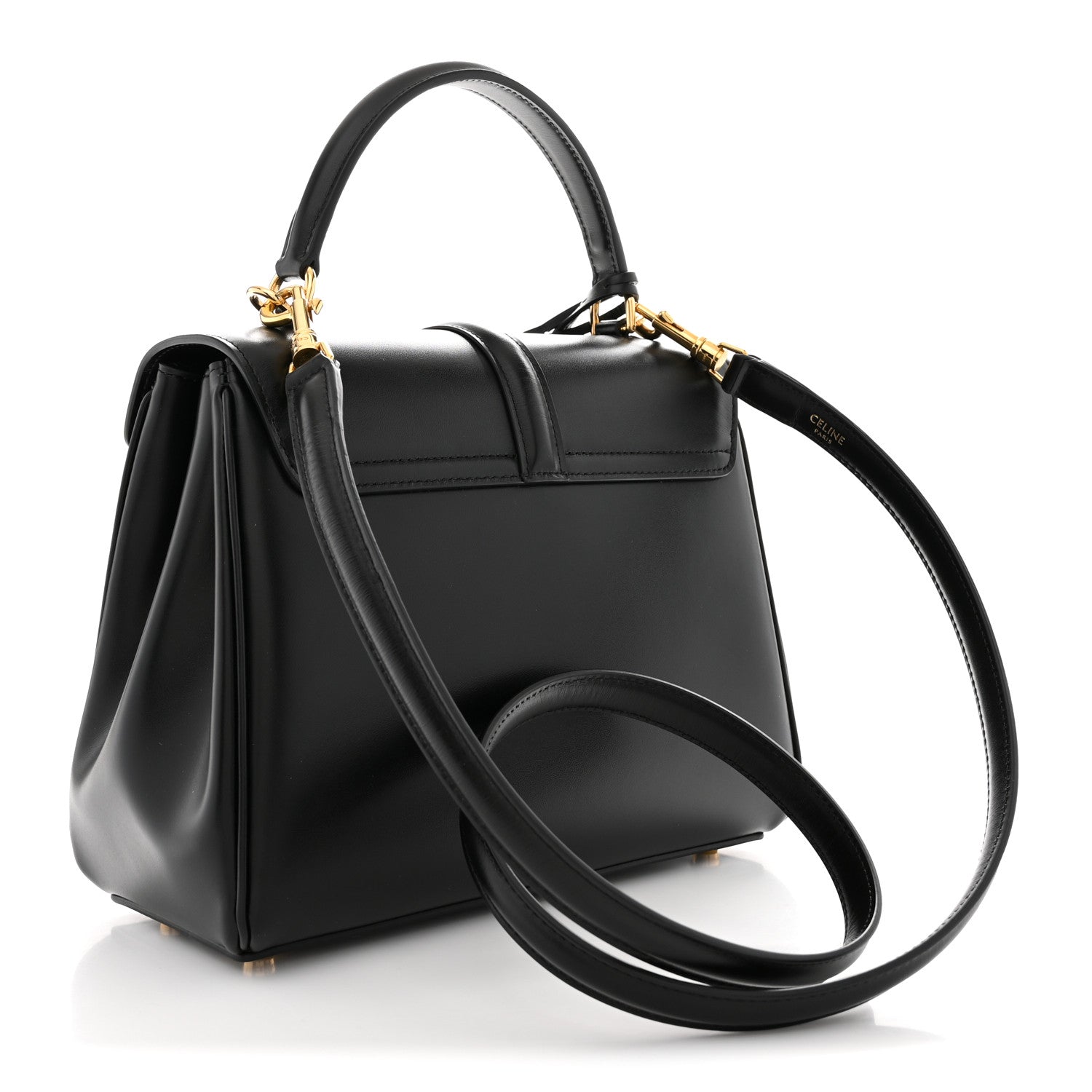Satinated Calfskin Small 16 Top Handle Bag Black
