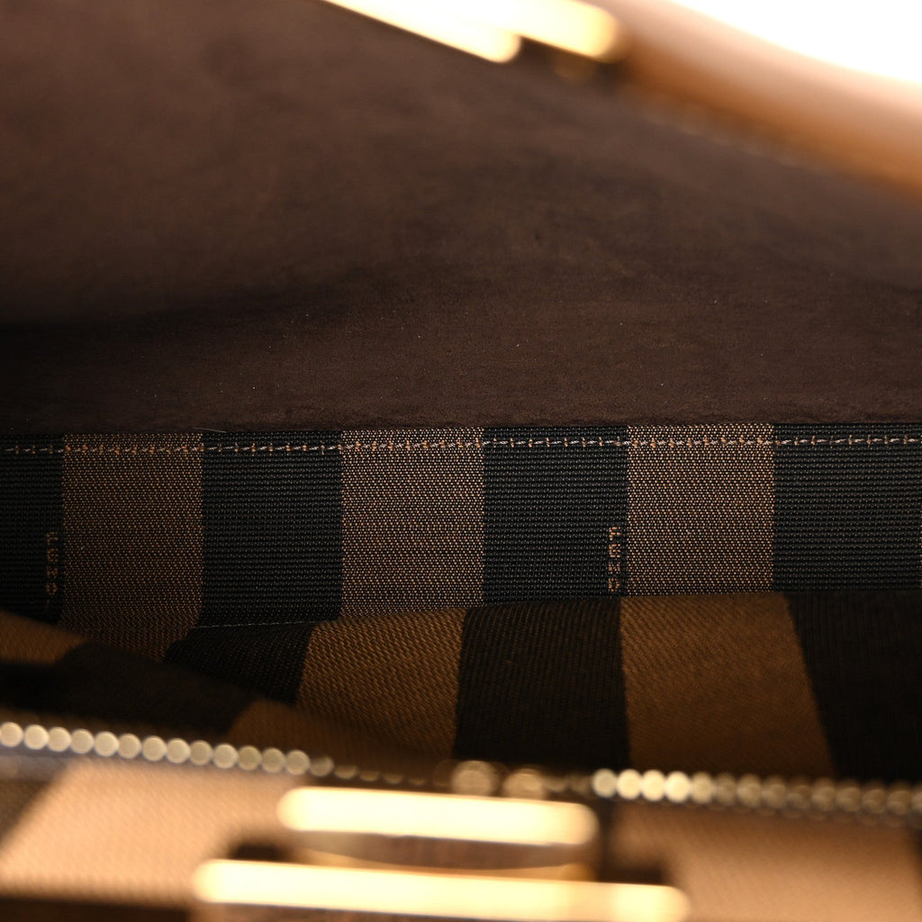 Vitello Seta Fabric Jacquard Pequin Medium Peekaboo Iconic Satchel Foresta Tobacco