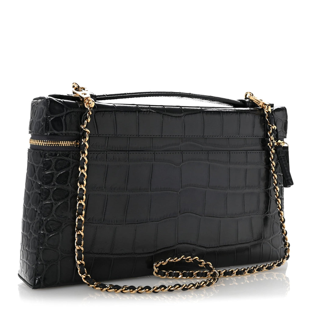 Calfskin Crocodile Embossed Exoticoco Large Supple Trapeze Vanity With Chain Grey
