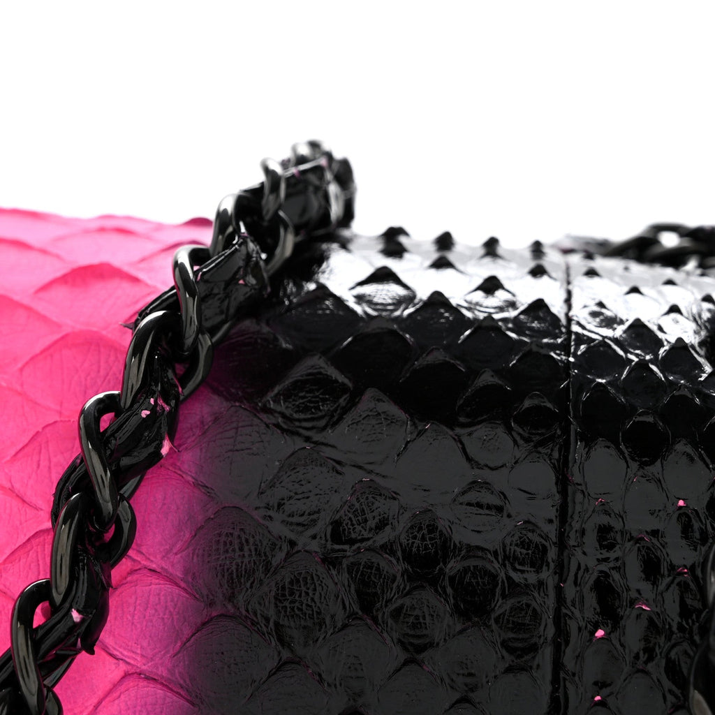Snakeskin Medium Double Flap Black Pink