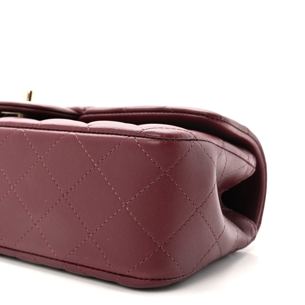 Lambskin Quilted Top Handle East West Flap Dark Burgundy