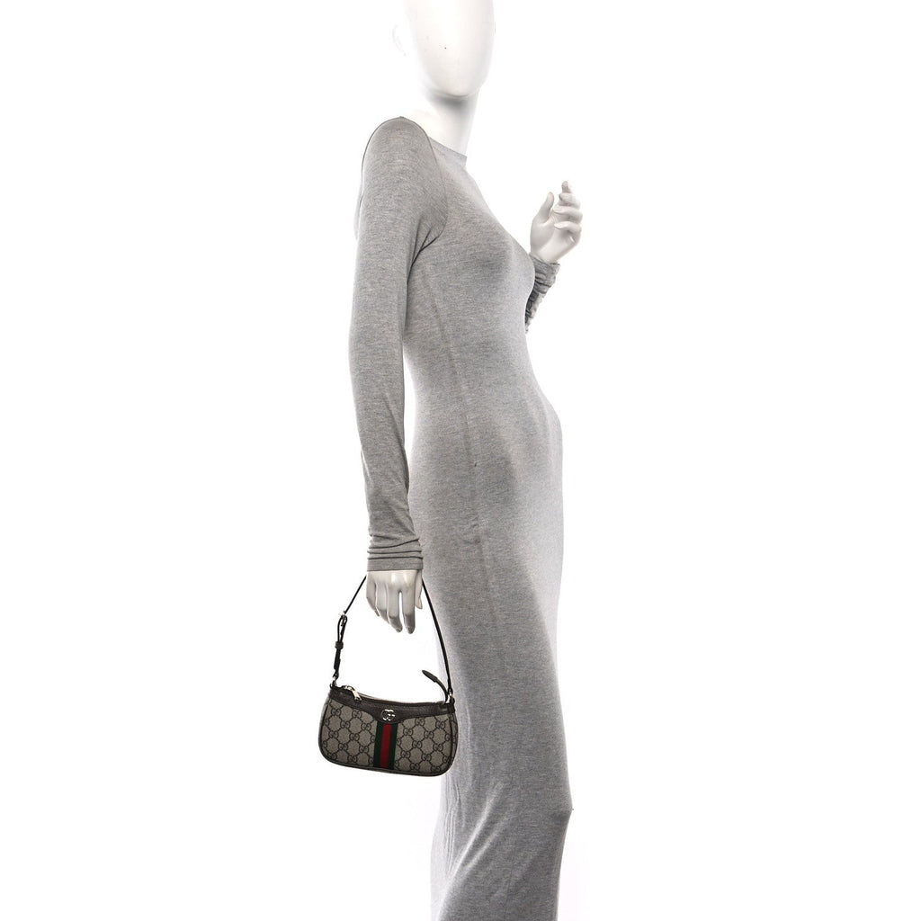 GG Supreme Monogram Textured Dollar Calfskin Web Mini Ophidia Shoulder Bag Beige Ebony New Acero