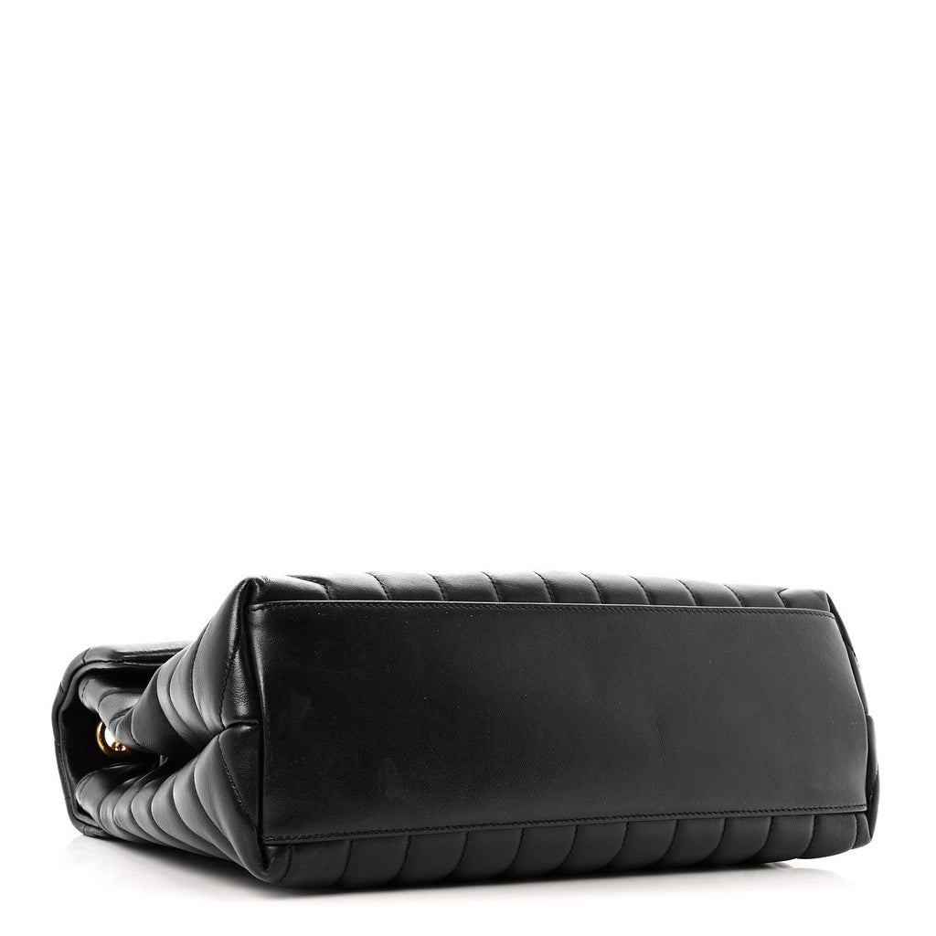 Calfskin Y Quilted Monogram Medium Loulou Chain Satchel Black