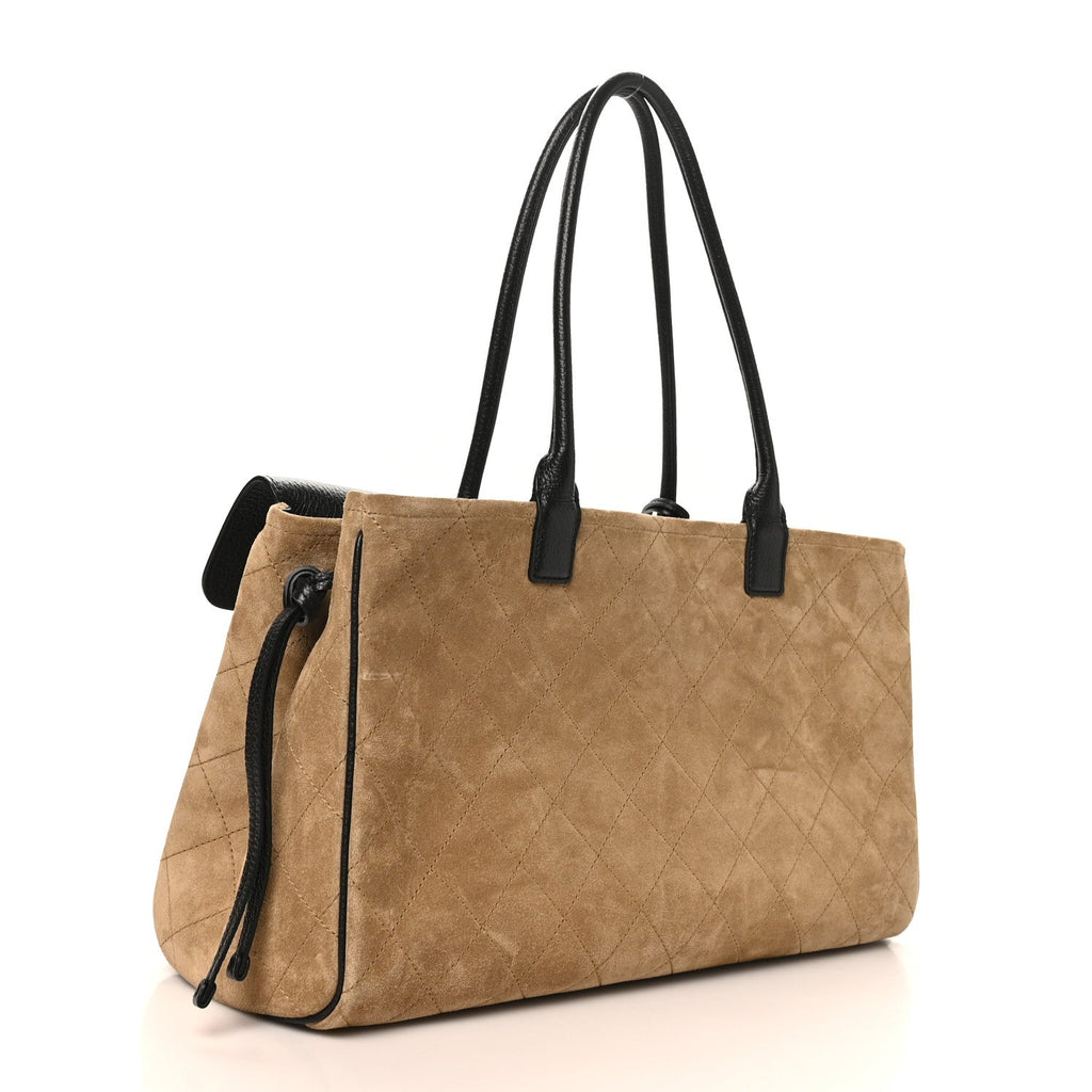 Grained Calfskin Suede Urban Essentials Large Shopping Bag Dark Beige Black Dark Beige Black