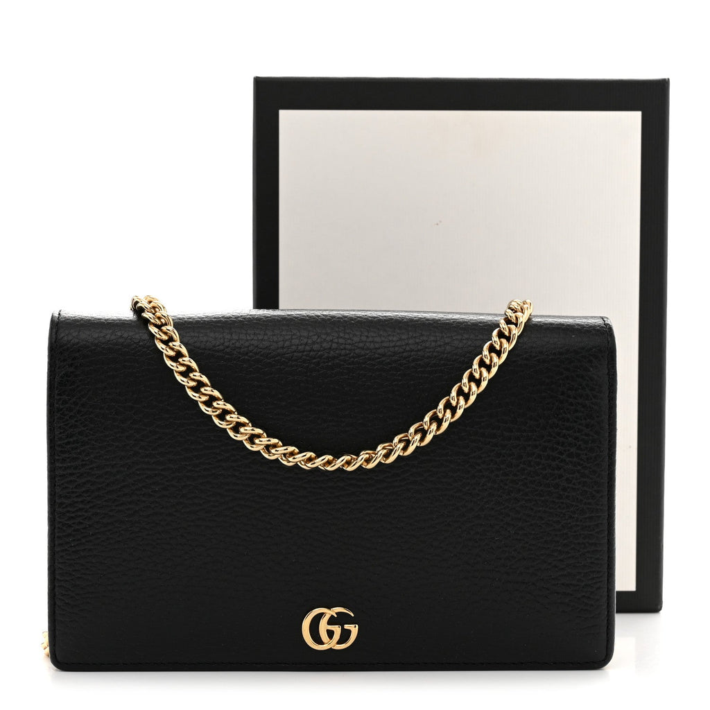 Calfskin Mini GG Marmont Chain Wallet Black