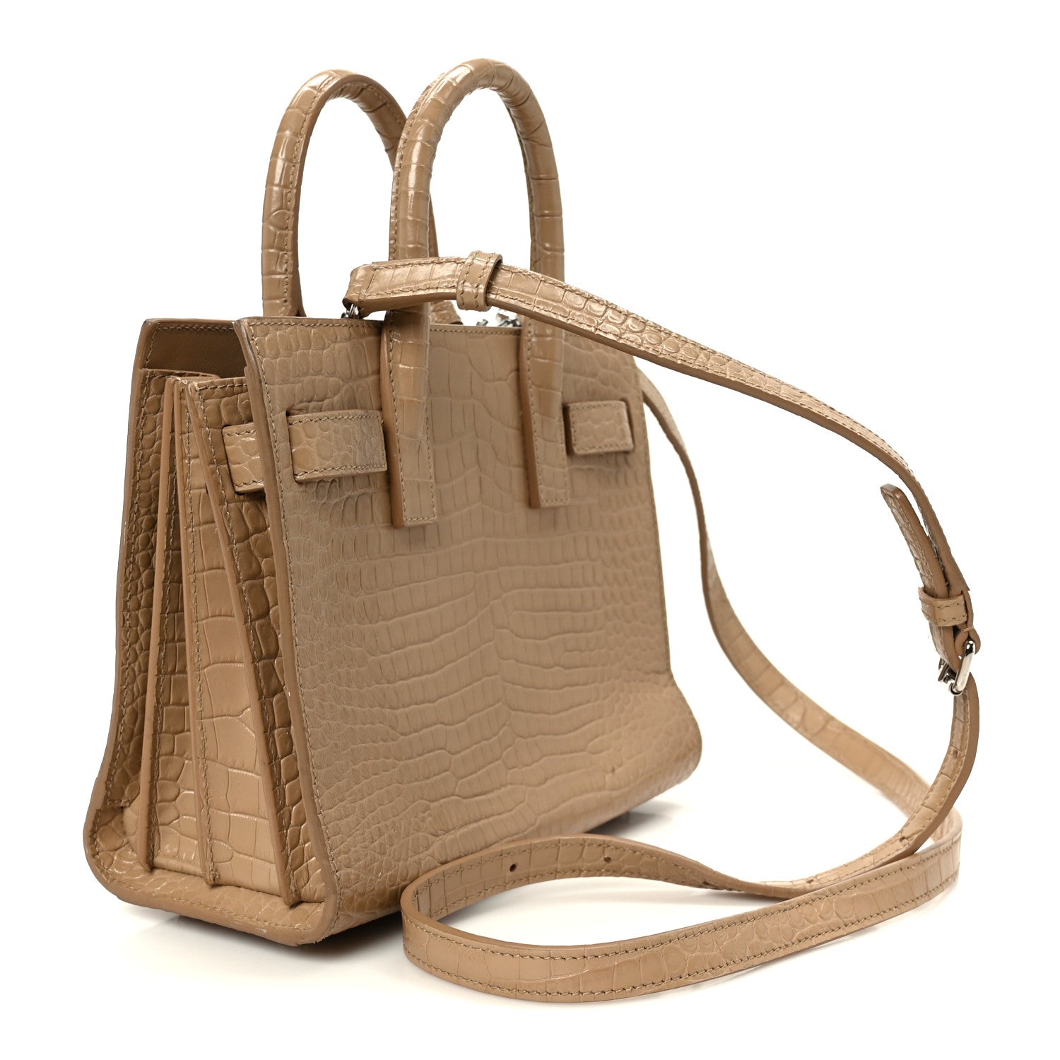 Calfskin Crocodile Embossed Nano Sac De Jour Brown