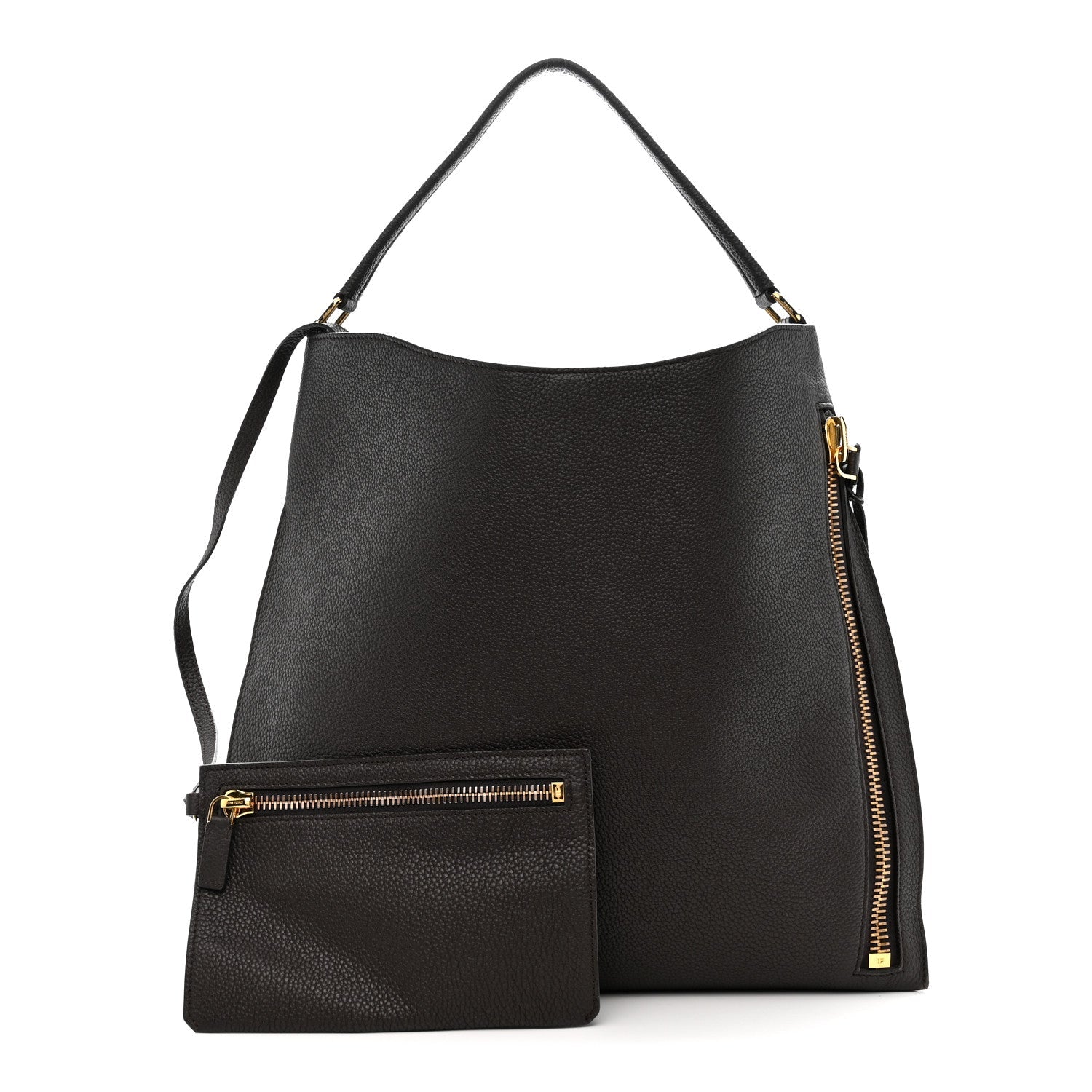 Pebbled Calfskin Large Alix Padlock Zip Hobo Bag Dark Brown