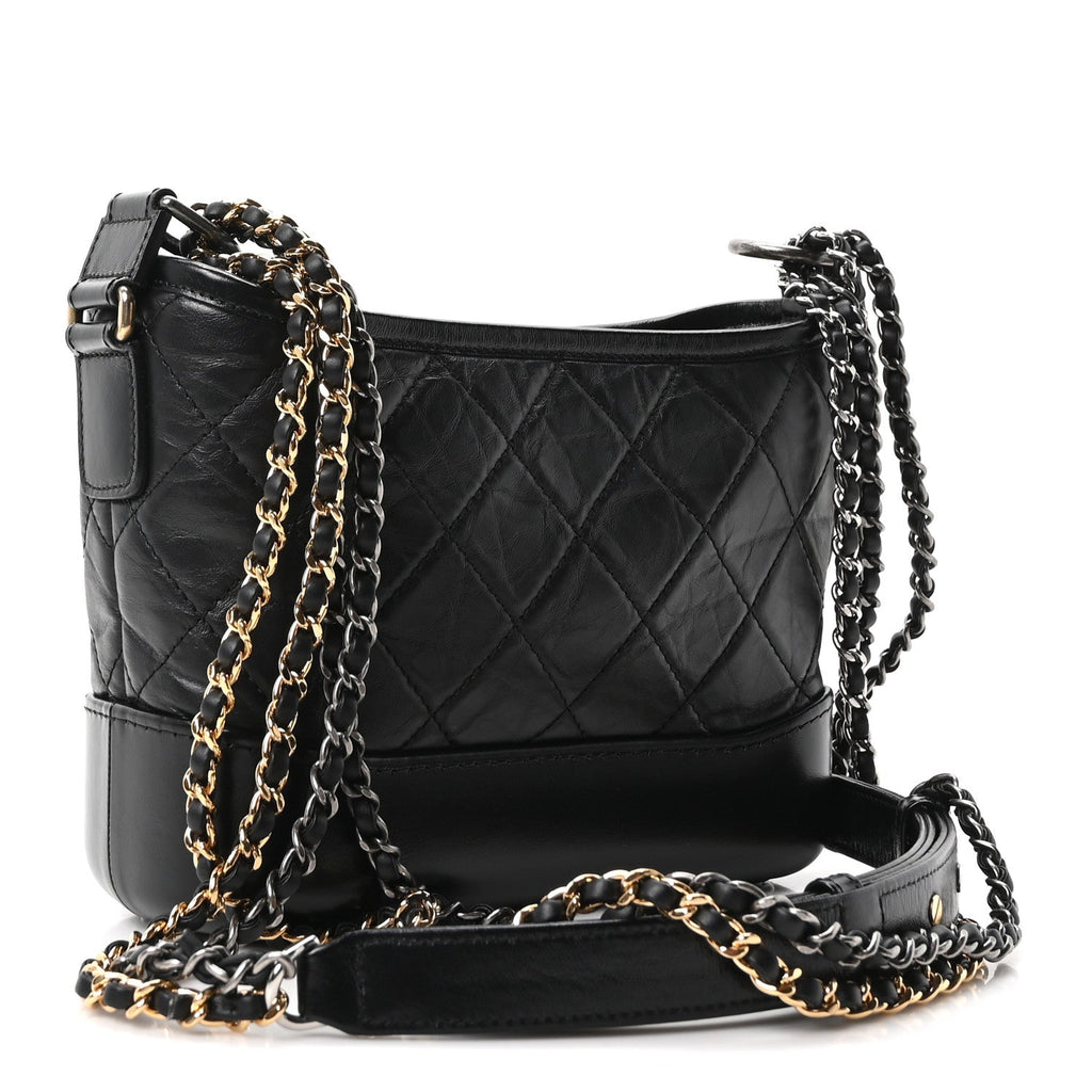 Aged Calfskin Quilted Small Gabrielle Hobo Black