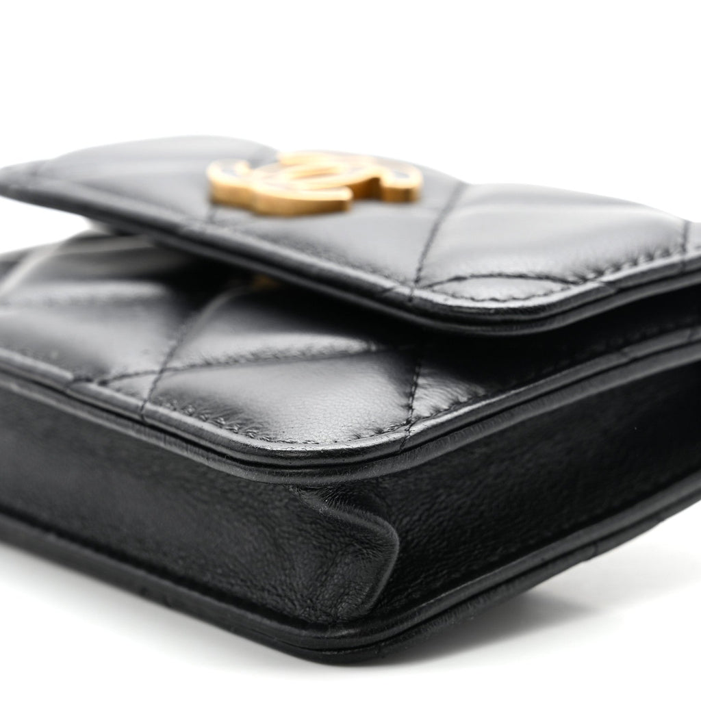 Lambskin Enamel Quilted Pending CC Flap Belt Bag Black