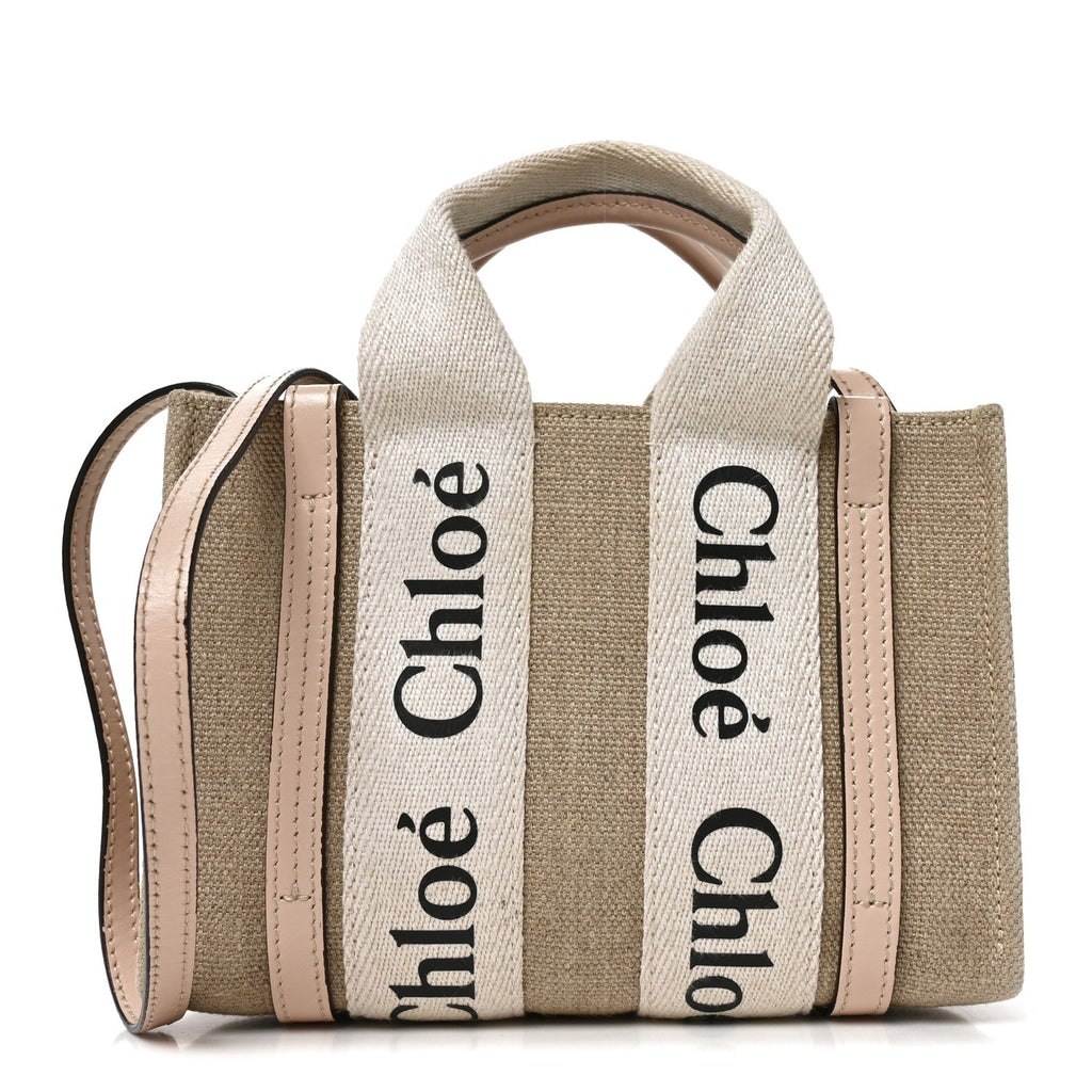Linen Calfskin Mini Woody Ribbon Tote Cement Pink