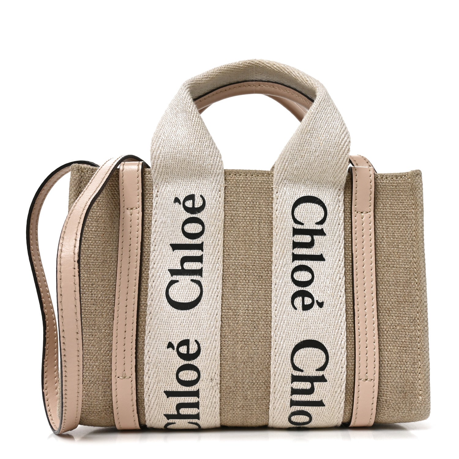 Linen Calfskin Mini Woody Ribbon Tote Cement Pink