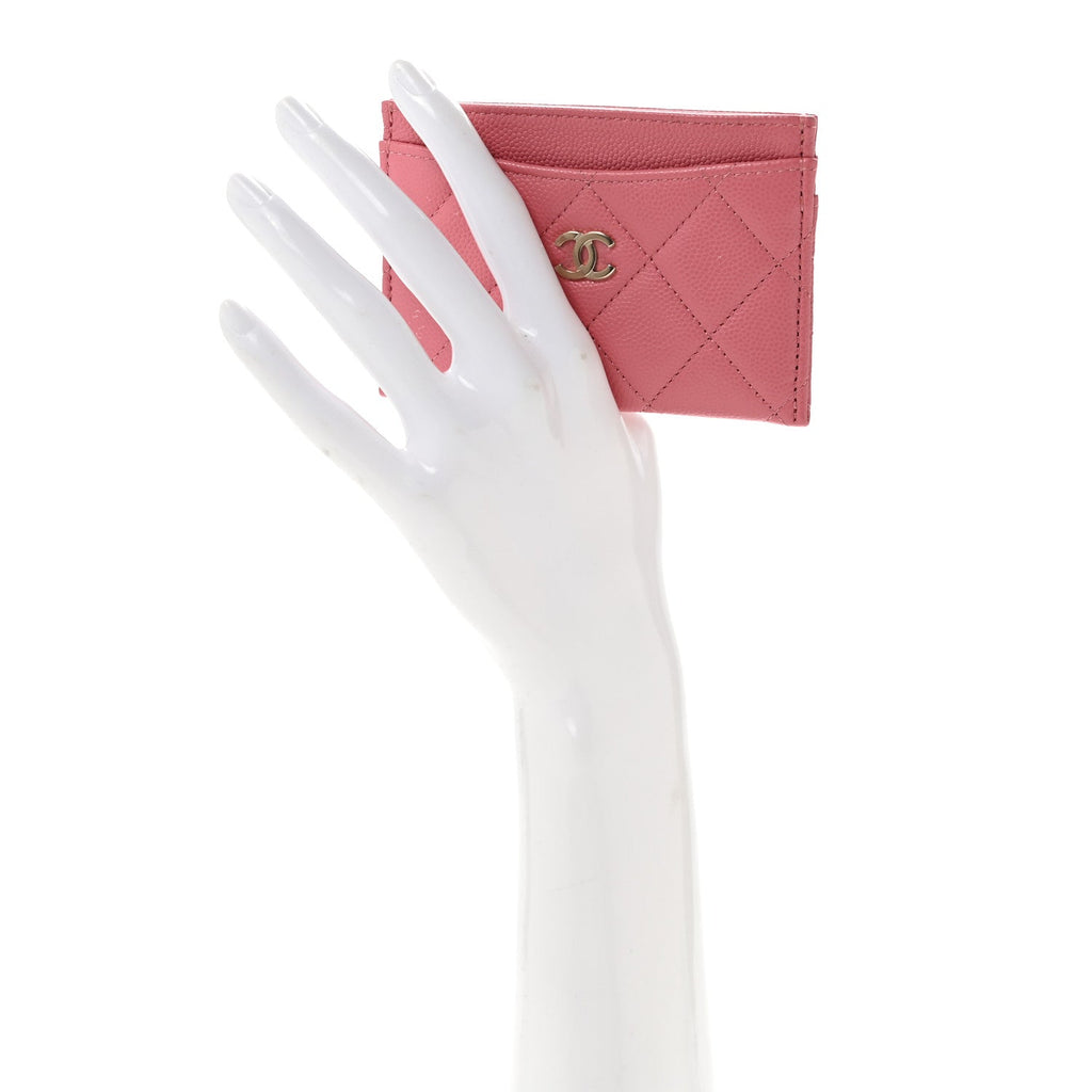 Caviar Quilted Card Holder Dark Pink