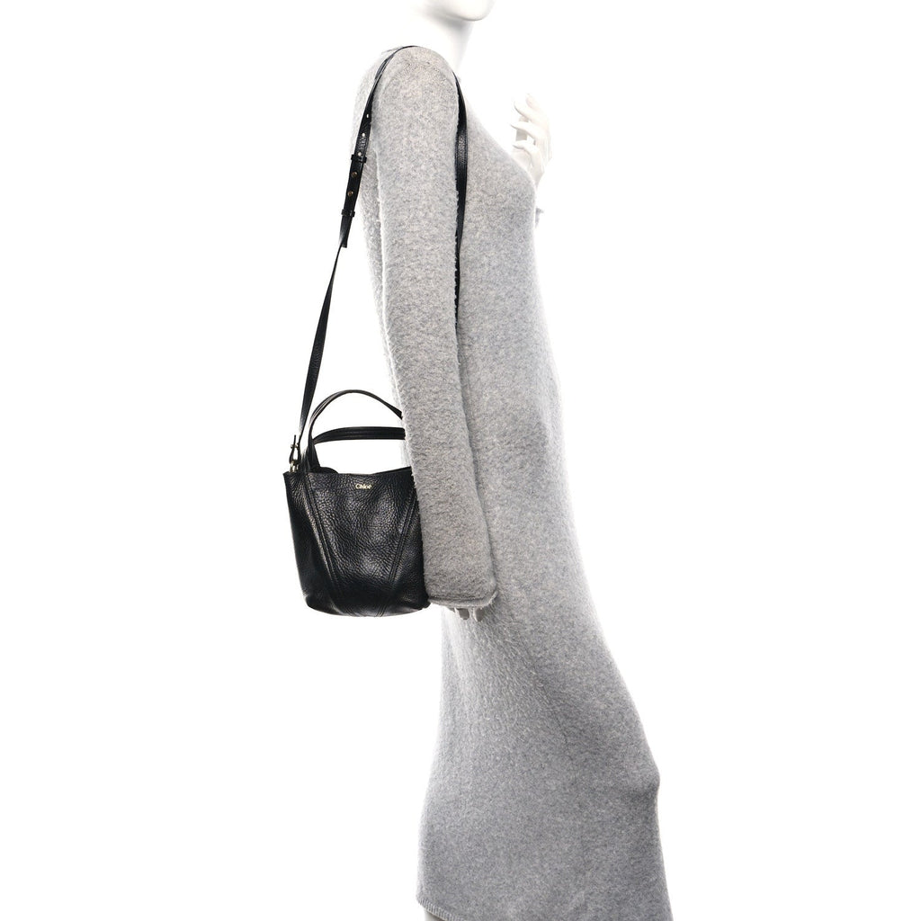 Grained Calfskin Small Spin Tote Black