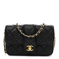 Lambskin Quilted Tab Mini Flap Black